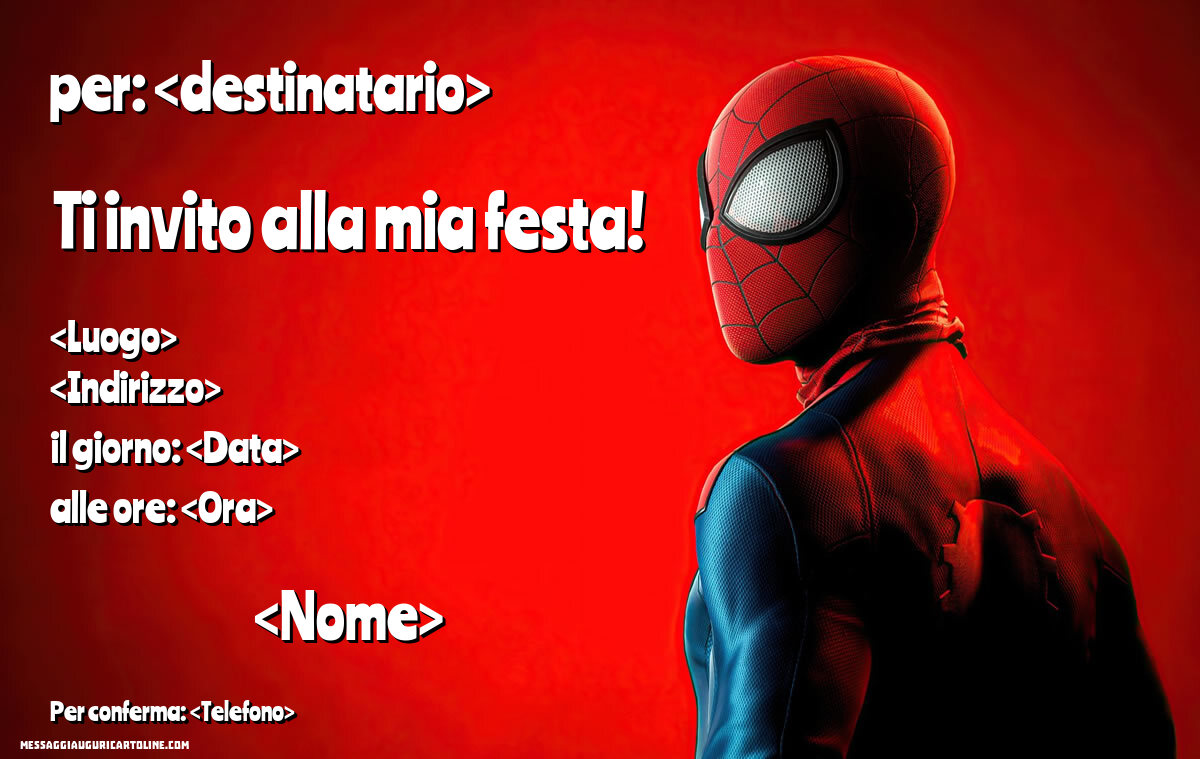 Invito con Spiderman su sfondo rosso brillante | Crea inviti personalizzati di compleanno per bambini