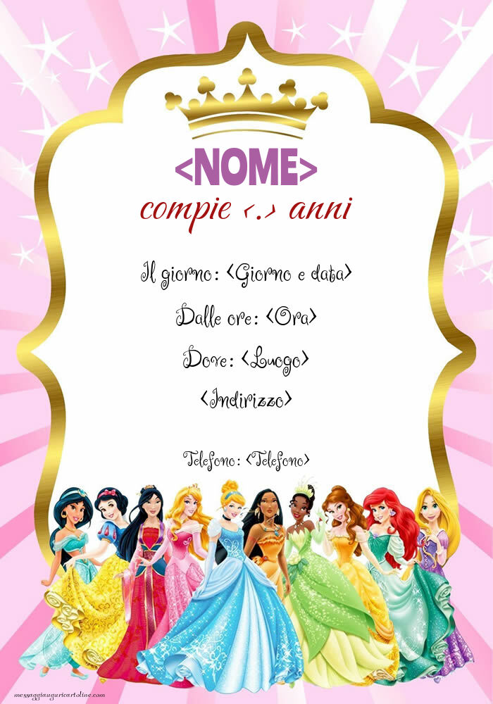 Invito festa principesse disney | Crea inviti personalizzati di compleanno per bambini