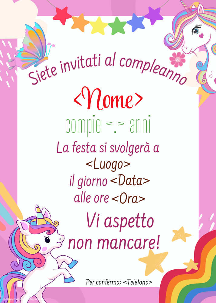 Biglietto invito compleanno unicorni | Crea inviti personalizzati di compleanno per bambini