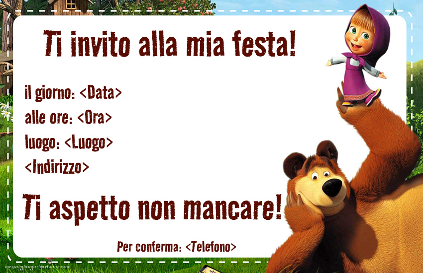 Invito alla festa con Masha e l'orso | Crea inviti personalizzati di compleanno per bambini