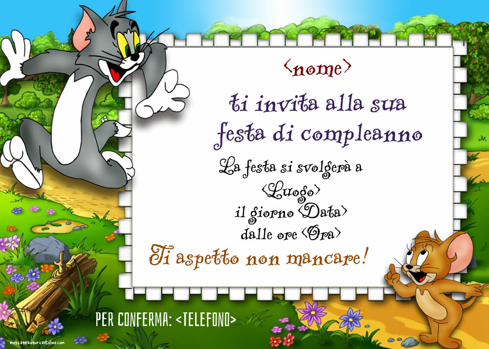 Modello di invito con Tom e Jerry | Crea inviti personalizzati di compleanno per bambini