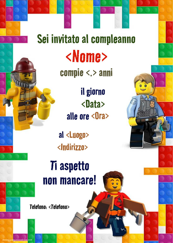 Biglietto invito Lego | Crea inviti personalizzati di compleanno per bambini