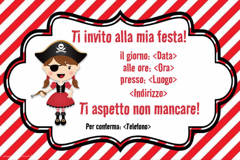 Invito con un pirata per ragazze | Crea inviti personalizzati di compleanno per bambini