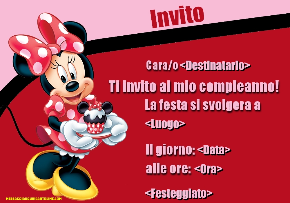 Invito a una festa per bambini personalizzata con Minnie Mouse