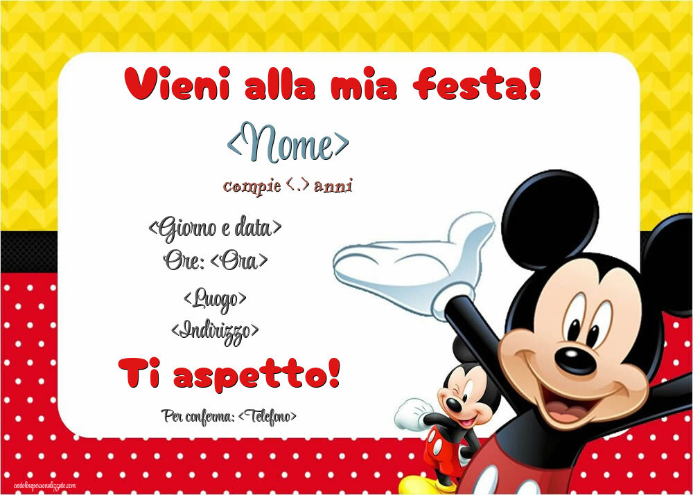 Vieni alla mia festa con Mickey | Crea inviti personalizzati di compleanno per bambini