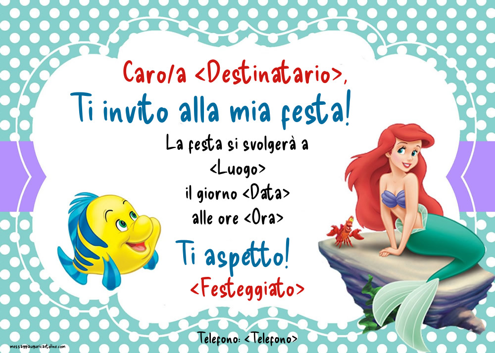 6 biglietti d'invito con buste principessa 10 x 15 cm