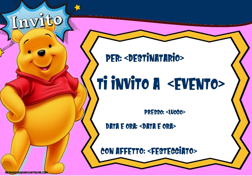 Invito per bambini con winnie the pooh, Crea inviti personalizzati di  compleanno per bambini