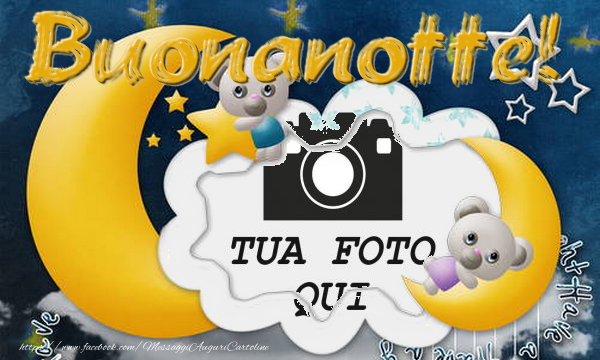 Crea cartoline personalizzate di buonanotte | Buonanotte - Cornice per foto con orsacchiotti sulla luna