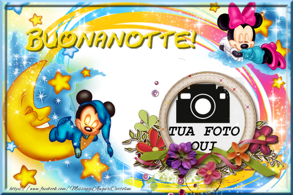 Crea cartoline personalizzate di buonanotte | Buonanotte - Cornice per foto rotonda sull'immagine del fumetto