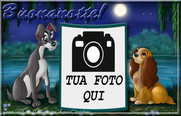 Crea cartoline personalizzate di buonanotte | Buonanotte! - Cornice per foto verticale con cani