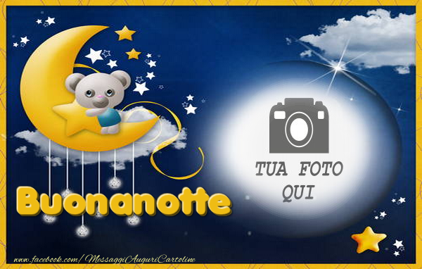 Crea cartoline personalizzate di buonanotte | Buonanotte - Cornice rotonda sullo sfondo con un orsacchiotto sulla luna