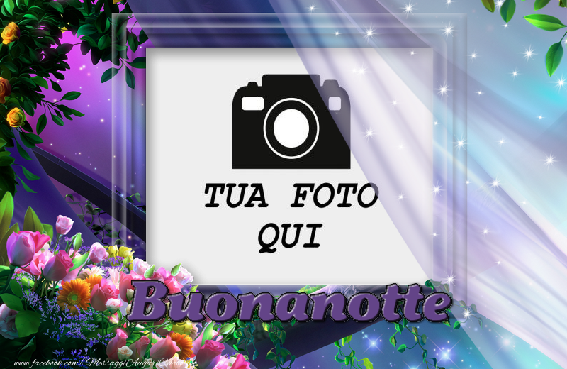Crea cartoline personalizzate di buonanotte | Buonanotte - Cornice per foto su sfondo stellato con fiori