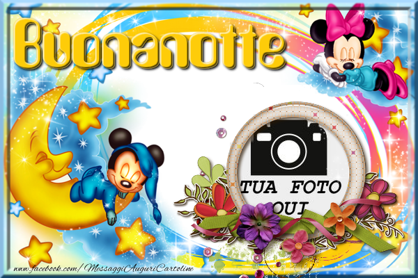 Crea cartoline personalizzate di buonanotte | Noapte buna! -Portafoto tondo con topolino e minnie sulle nuvole