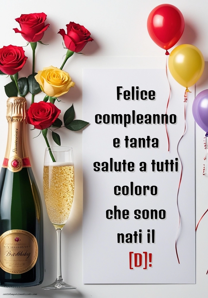 Immagini con Frasi di Compleanno per Facebook: Champagne e rose