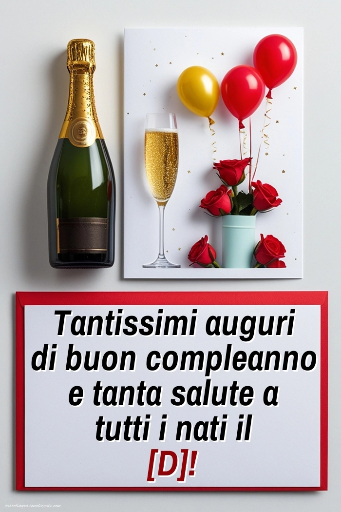 Immagini con Frasi di Compleanno per Facebook: Champagne e fiori