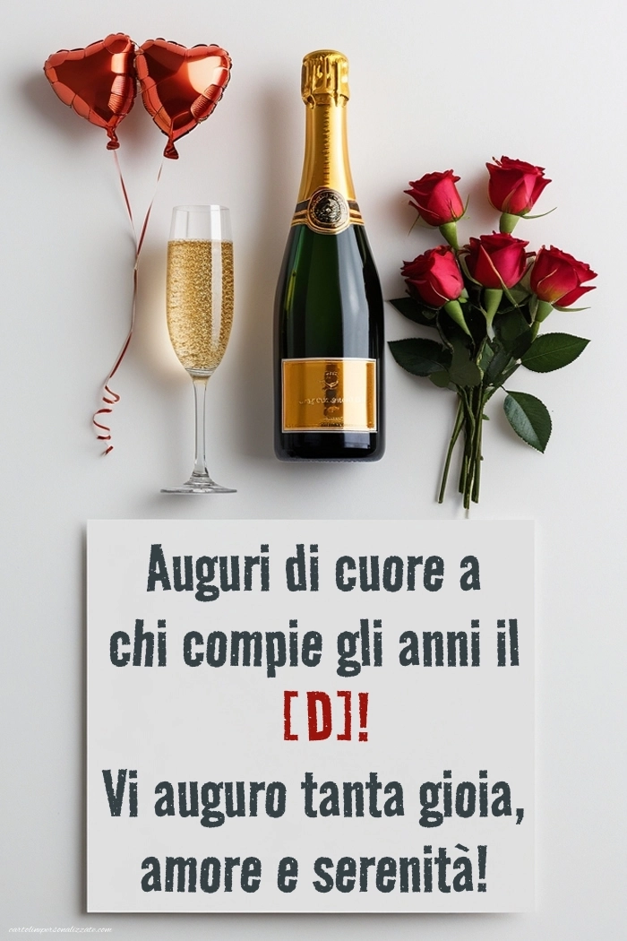 Immagini con Frasi di Compleanno per Facebook: Champagne e fiori