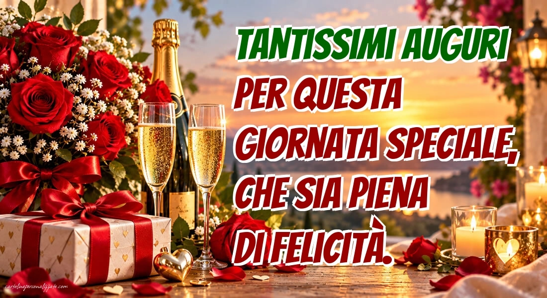 Immagini di Buon Compleanno: Champagne e rose