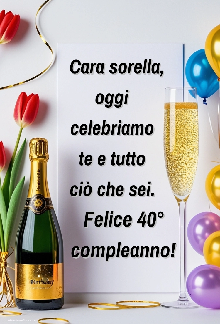 Immagini di Buon Compleanno 40 Anni Sorella: Champagne e palloncini