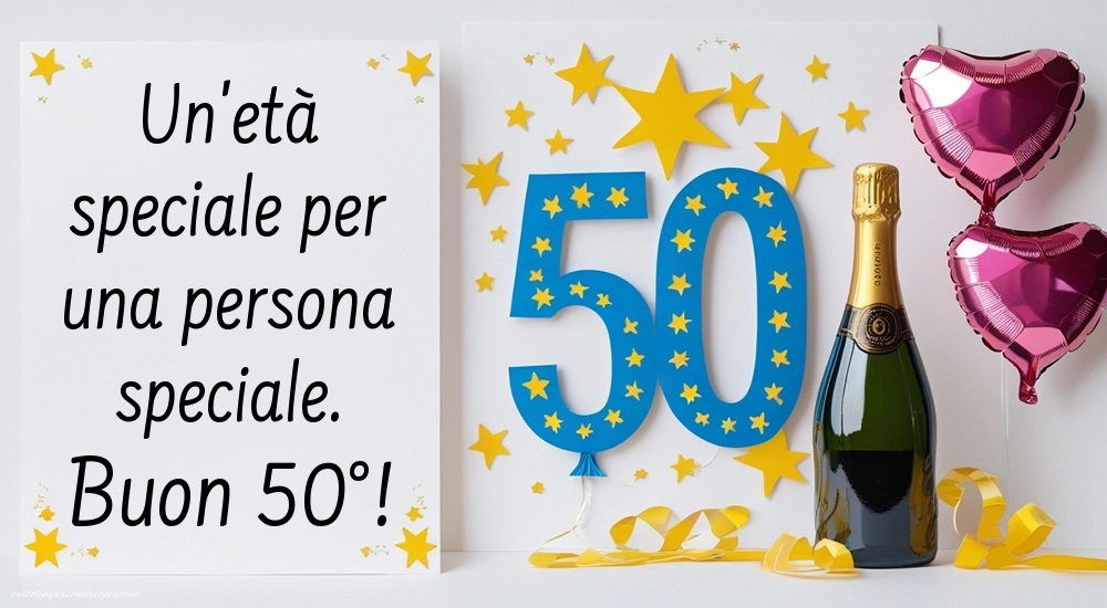 Immagini Buon Compleanno 50 Anni: Champagne e palloncini