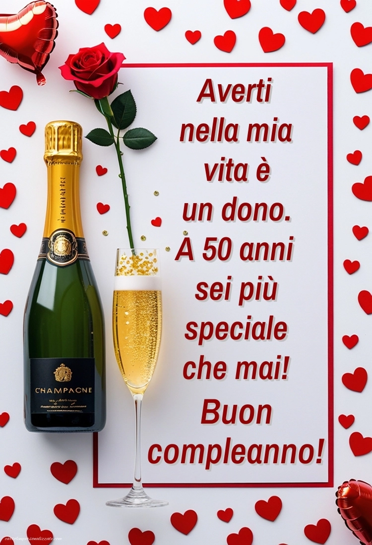 Immagini Buon Compleanno 50 Anni: Champagne e rose