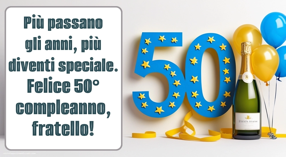 Immagini di Buon Compleanno 50 Anni Fratello: Champagne e palloncini