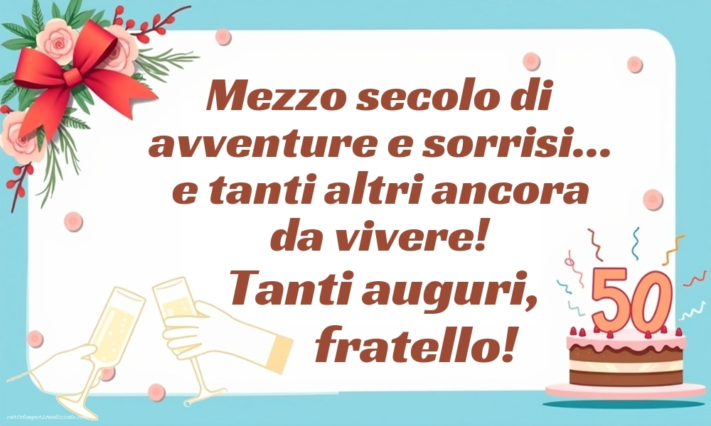 Immagini di Buon Compleanno 50 Anni Fratello: Champagne e torta
