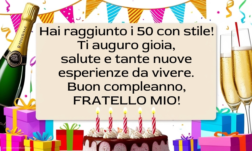 Immagini di Buon Compleanno 50 Anni Fratello: Champagne e torta