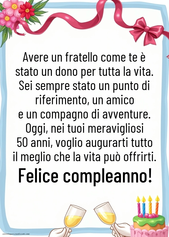 Immagini di Buon Compleanno 50 Anni Fratello: Champagne e torta
