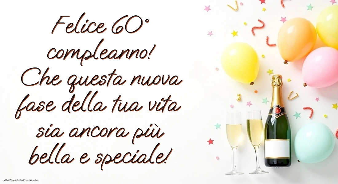 Immagini di Buon Compleanno 60 Anni Sorella: Champagne e palloncini