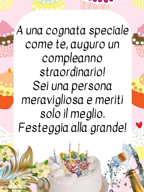 Le Più Belle Immagini di Buon Compleanno per tua Cognata: Champagne e torta