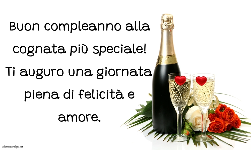 Immagini di Buon Compleanno Cognata: Champagne e fiori