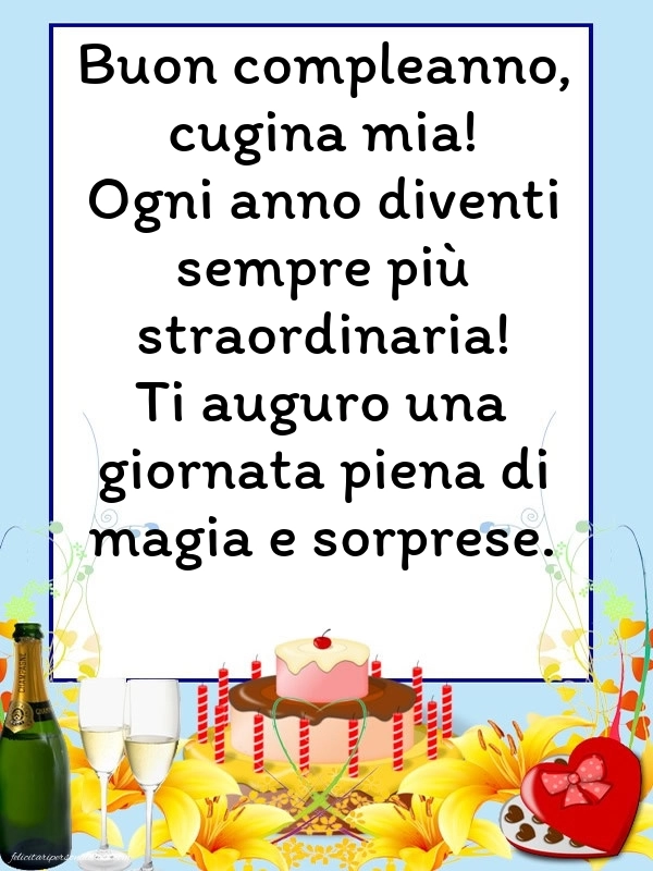 Le Più Belle Immagini di Buon Compleanno per tua Cugina: Champagne e torta