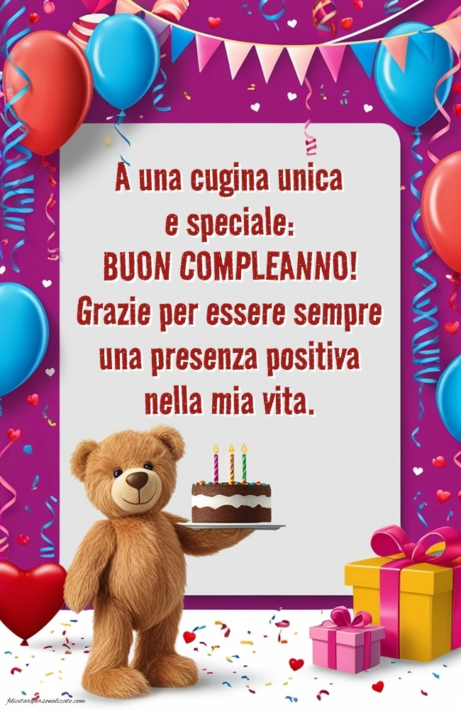Immagini di Buon Compleanno Cugina: Orso e torta
