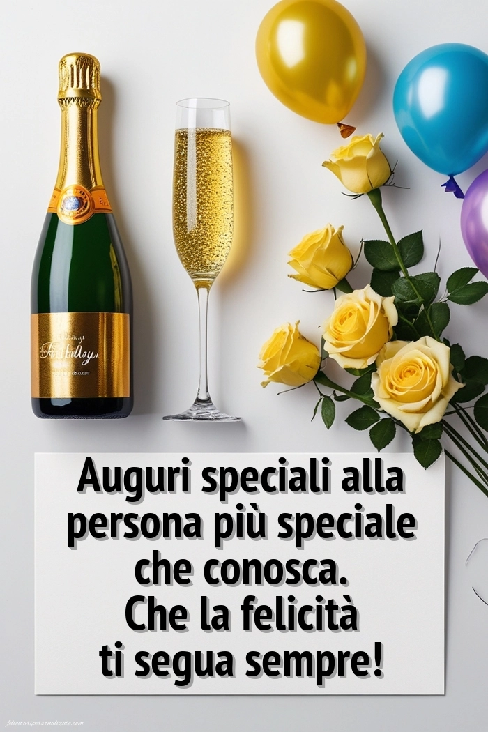Immagini di Buon Compleanno: Champagne e fiori