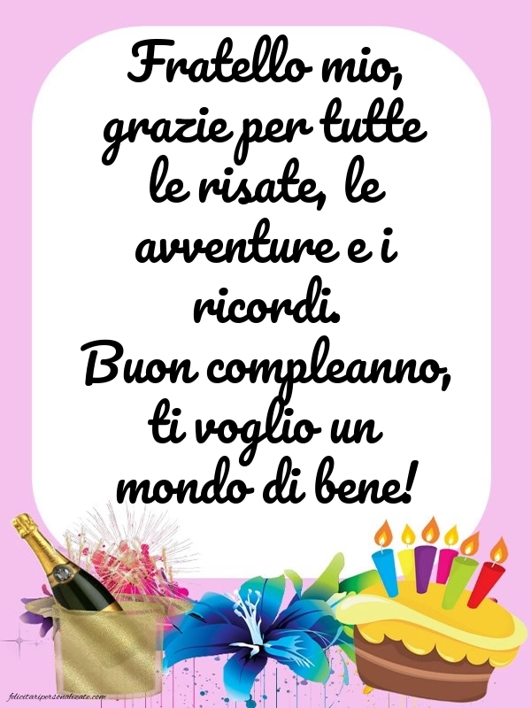 Immagini di Buon Compleanno Fratello: Champagne e torta