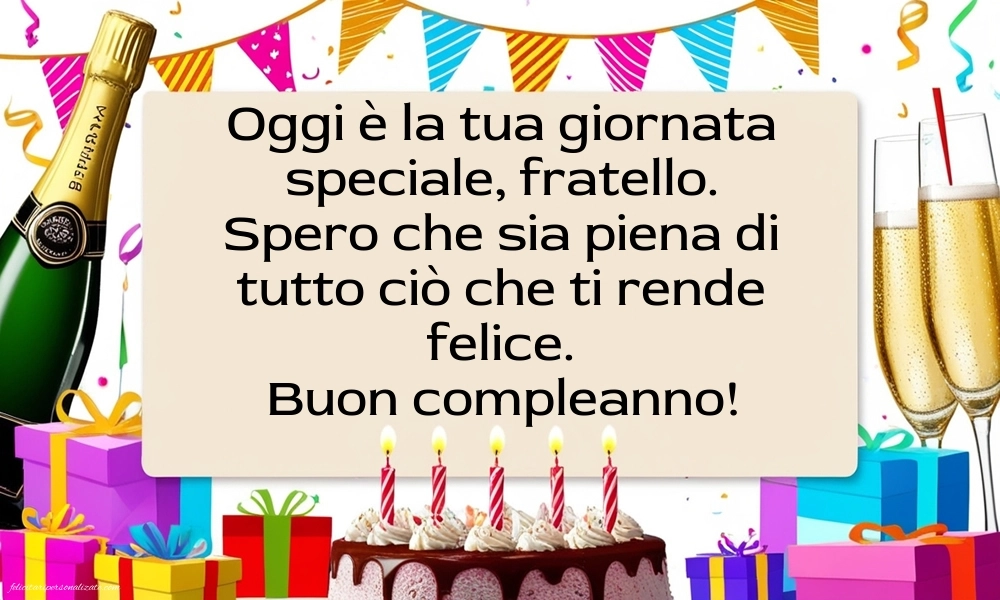 Immagini di Buon Compleanno Fratello: Champagne e torta