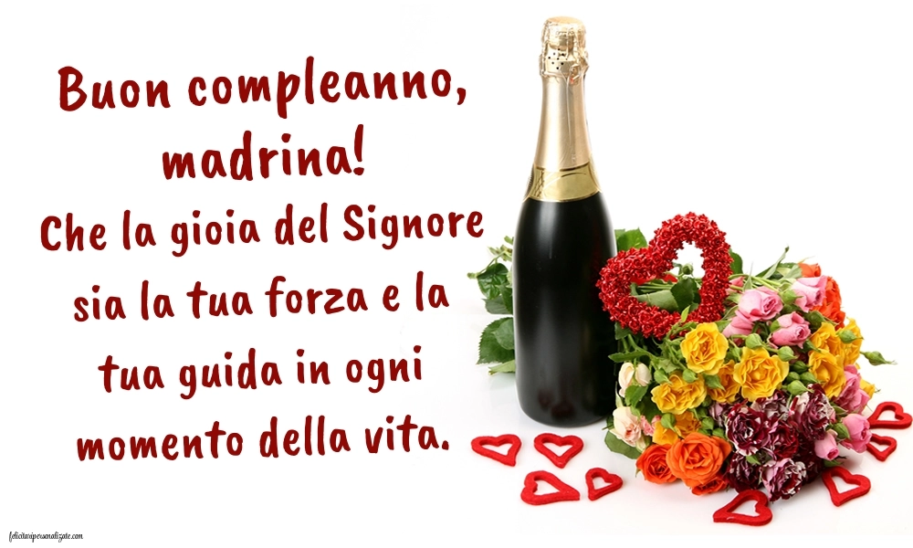 Immagini di Buon Compleanno Madrina: Champagne e fiori