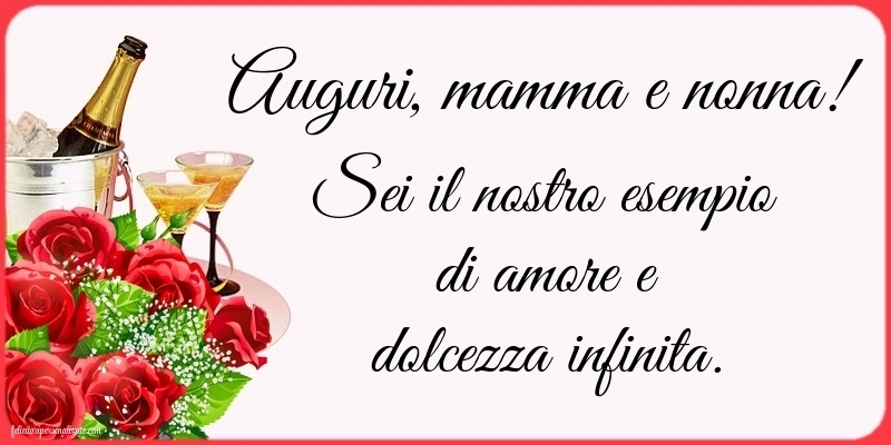 Immagini di Buon Compleanno Mamma e Nonna: Champagne e fiori