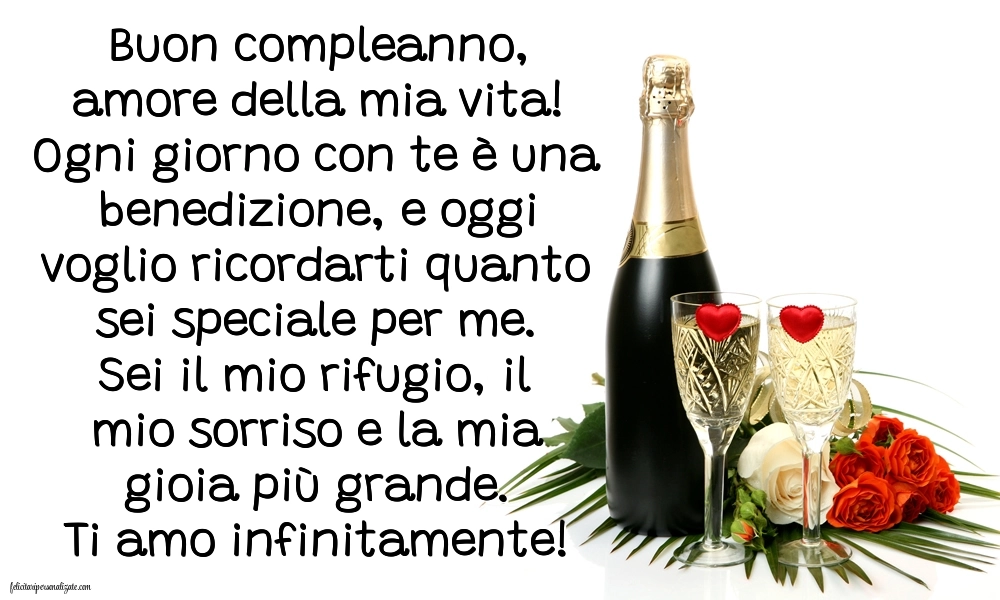 Immagini di Buon Compleanno per Marito: Champagne e fiori