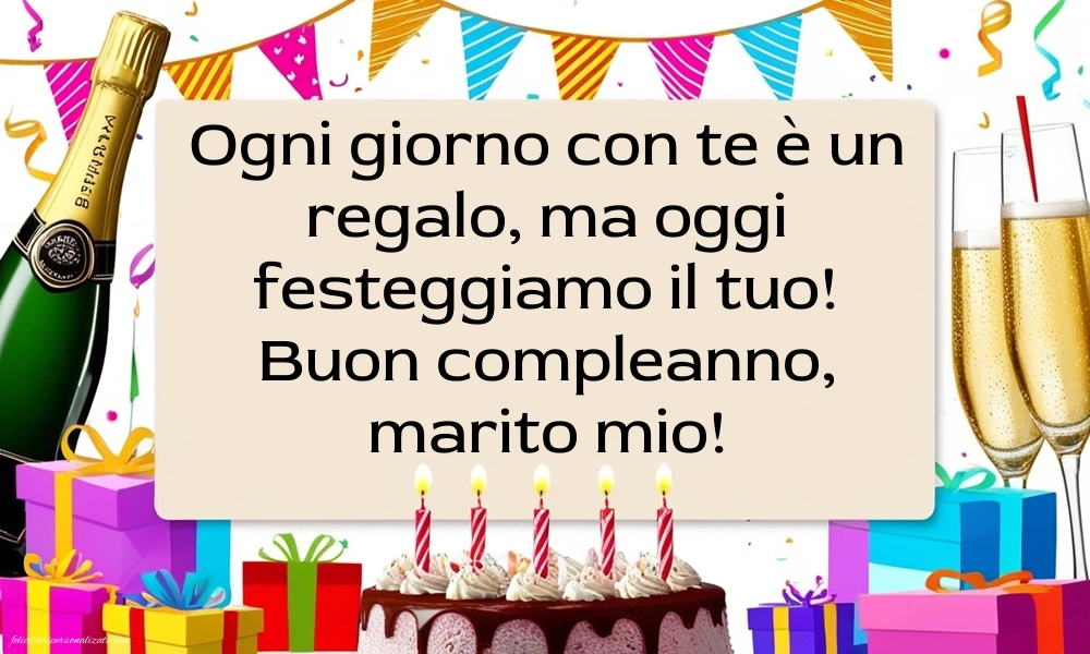 Immagini di Buon Compleanno per Marito: Champagne e torta