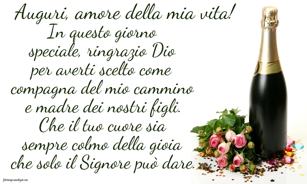 Caroline di Buon Compleanno per Moglie e Mamma: Champagne e fiori