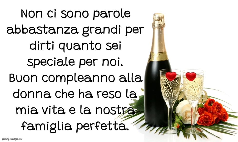 Immagini di Buon Compleanno Moglie e Mamma: Champagne e fiori