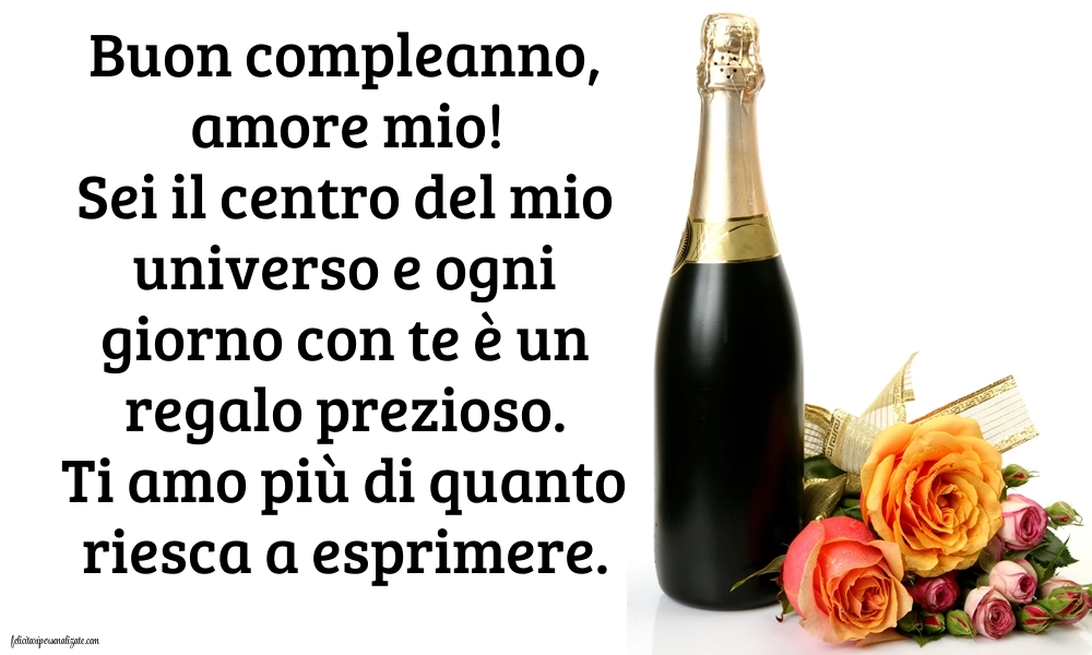 Immagini di Buon Compleanno per Moglie: Champagne e fiori