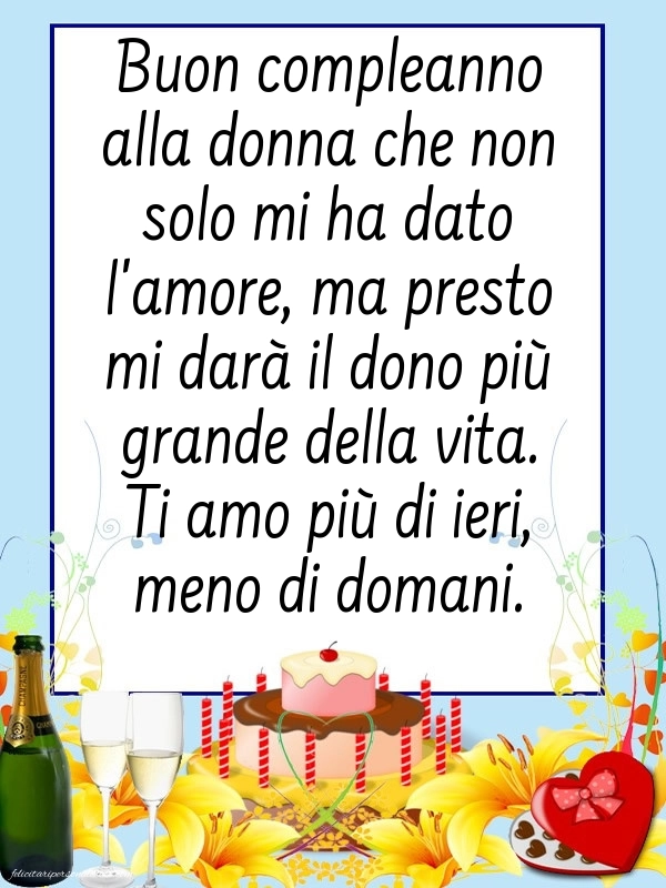 Immagini di Buon Compleanno alla Moglie Incinta: Champagne e torta