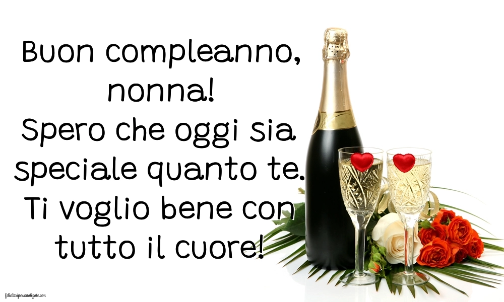 Immagini di Buon Compleanno Nonna: Champagne e fiori