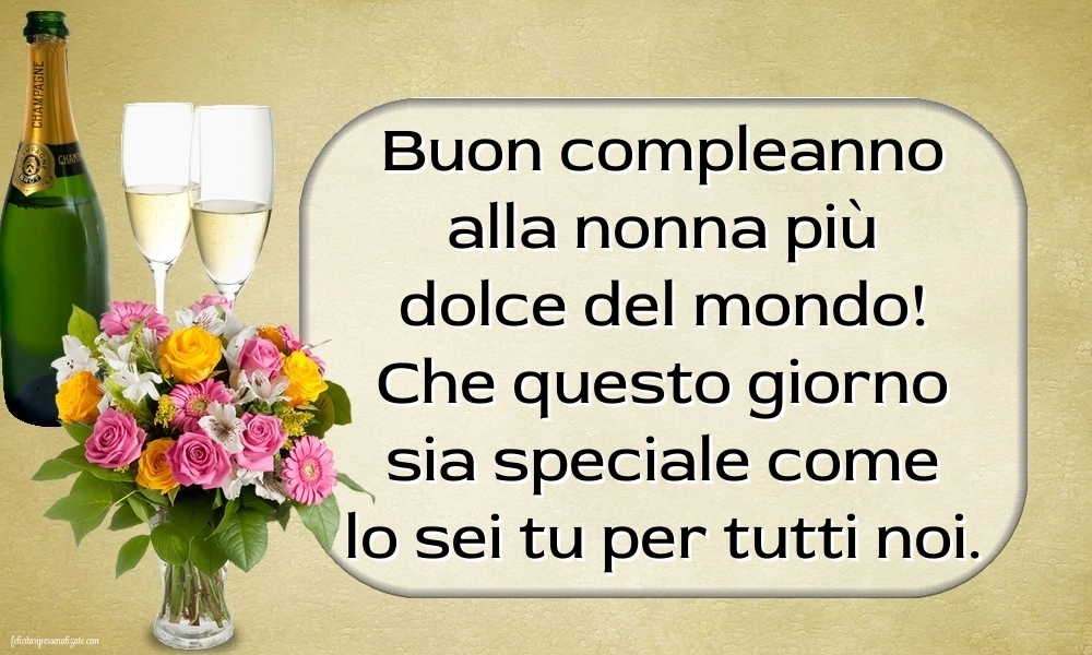 Immagini di Buon Compleanno Nonna: Champagne e fiori