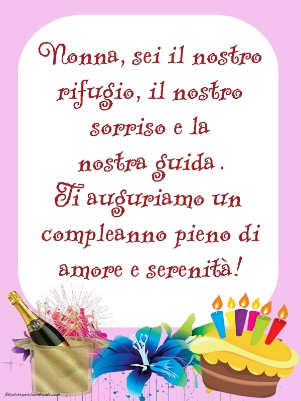 Cartoline di Buon Compleanno per Nonna: Champagne e torta
