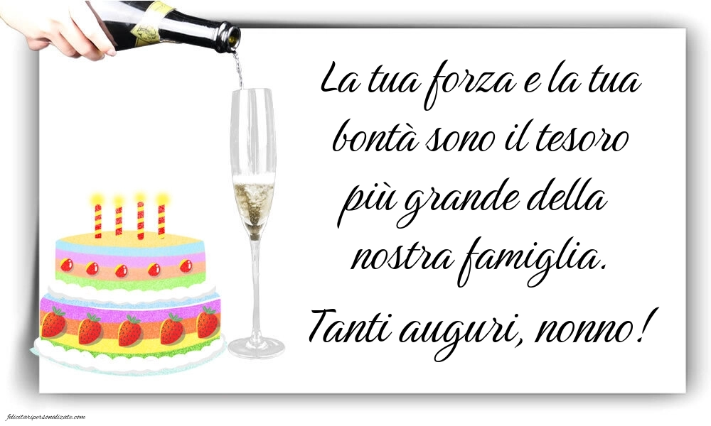 Cartoline di Buon Compleanno per Nonno: Champagne e torta