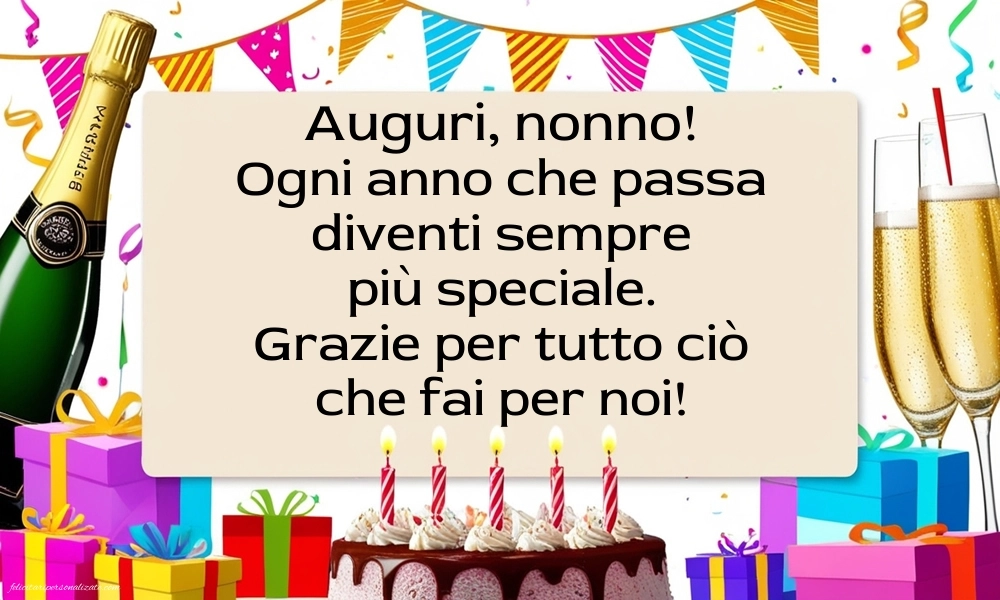 Cartoline di Buon Compleanno per Nonno: Champagne e torta