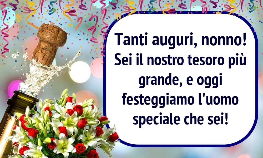 Cartoline di Buon Compleanno per Nonno: Champagne e fiori